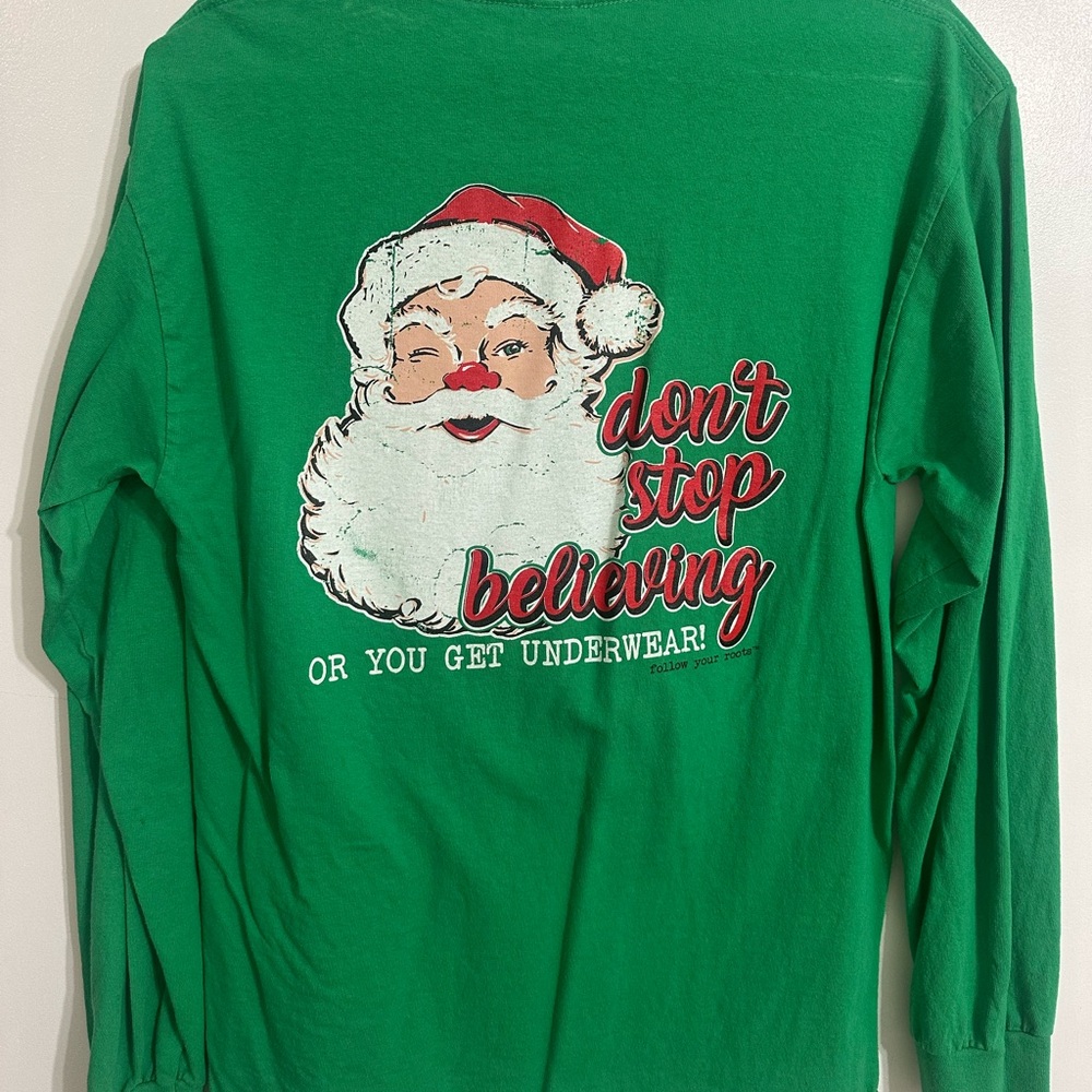 Green Santa Kids Long Sleeve Shirt